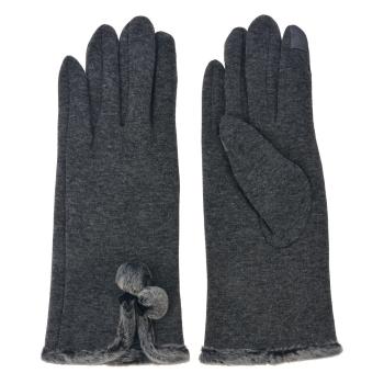 Tmavě šedé zimní rukavice s šedým kožíškovým lemem - 8*24 cm MLGL0033G
