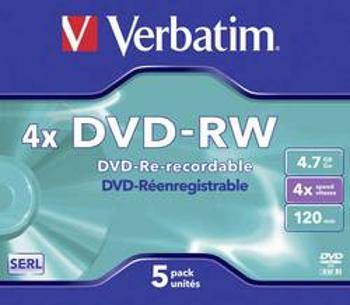 DVD-RW 4.7 GB Verbatim 43285, přepisovatelné, 5 ks, Jewelcase