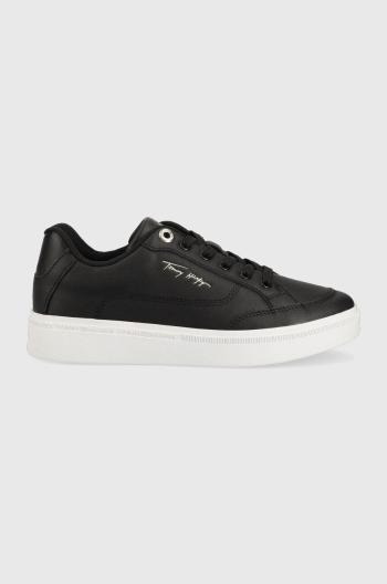 Kožené sneakers boty Tommy Hilfiger Essential Th Court Sneaker , černá barva
