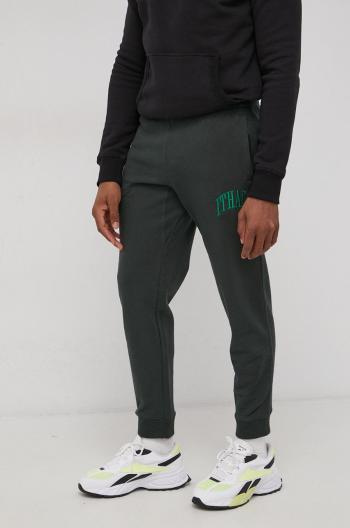 Bavlněné kalhoty Superdry pánské, zelená barva, s aplikací