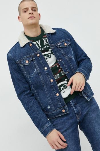 Džínová bunda Tommy Jeans pánská, tmavomodrá barva, přechodná