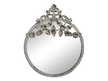 Krémové vintage nástěnné zrcadlo s květy Satien - Ø 32*3*40 cm 22245-19