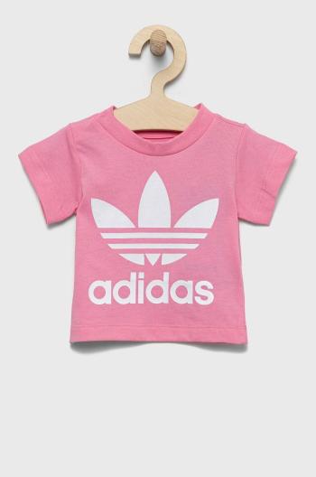 Dětské bavlněné tričko adidas Originals růžová barva
