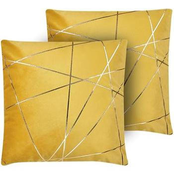 BELIANI, Sada 2 sametových polštářů s geometrickým vzorem 45 x 45 cm žlutých PINUS, 290458 (beliani_290458)