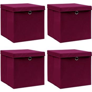 Úložné boxy s víky 4 ks tmavě červené 32 x 32 x 32 cm textil (288342)