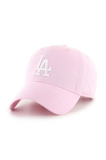 Bavlněná baseballová čepice 47brand MLB Los Angeles Dodgers růžová barva, s aplikací, B-RGW12GWSNL-PTA