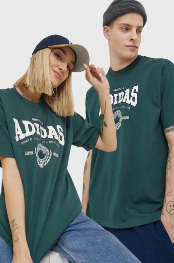 Bavlněné tričko adidas Originals zelená barva, s potiskem