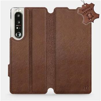 Kožené flip pouzdro na mobil Sony Xperia 1 III - Hnědé -  Brown Leather (5903516726509)