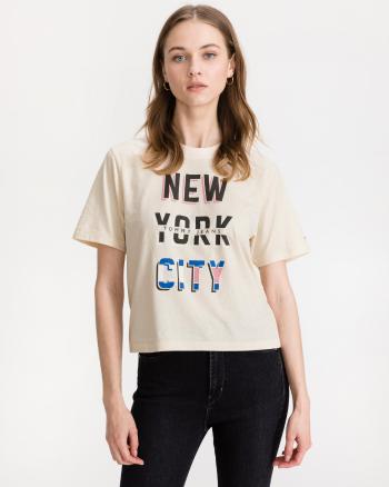 Tommy Hilfiger Tommy Jeans dámské béžové tričko TJW BXY CROP NEW YORK CITY