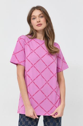 Bavlněné tričko Karl Lagerfeld růžová barva
