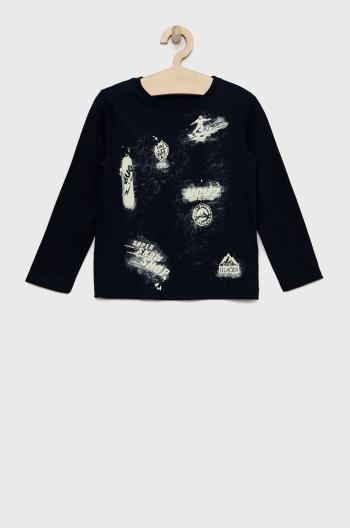 Dětská bavlněná košile s dlouhým rukávem Sisley tmavomodrá barva, s potiskem