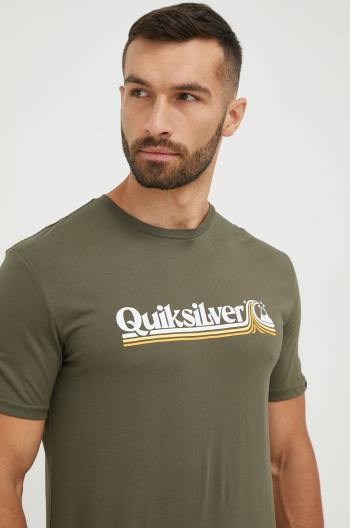 Bavlněné tričko Quiksilver zelená barva, s potiskem