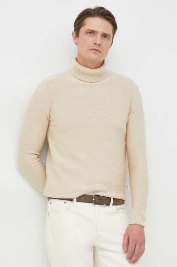 Bavlněný svetr Selected Homme pánský, béžová barva, hřejivý, s golfem