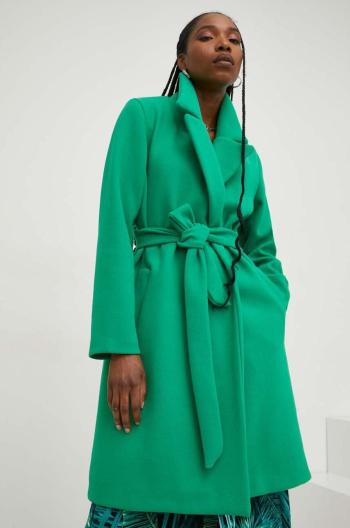 Kabát s vlnou Answear Lab zelená barva, přechodný
