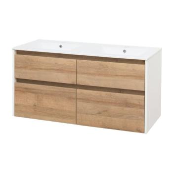 MEREO Opto, koupelnová skříňka s keramickým umyvadlem 121 cm, bílá/dub CN933