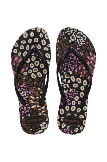 Žabky Havaianas SLIM ANIMALS dámské, černá barva, na plochém podpatku, 4103352.2500