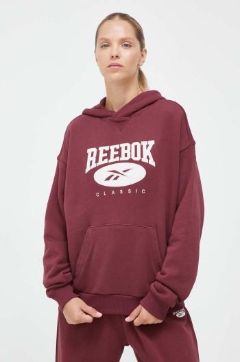 Bavlněná mikina Reebok Classic dámská, vínová barva, s kapucí, s aplikací