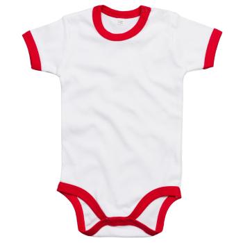 Babybugz Dvoubarevné dětské body s krátkým rukávem - Bílá / červená | 3-6 měsíců