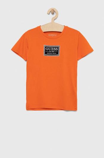 Dětské tričko Guess oranžová barva, s aplikací