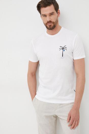 Bavlněné tričko Sisley bílá barva, s potiskem