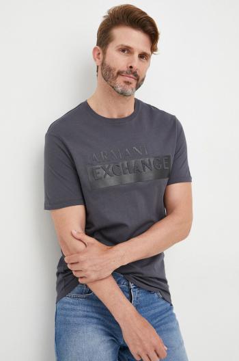 Bavlněné tričko Armani Exchange šedá barva, s potiskem