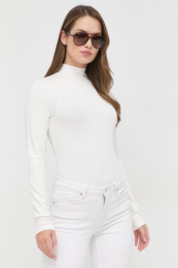 Tričko s dlouhým rukávem BOSS bílá barva, s pologolfem