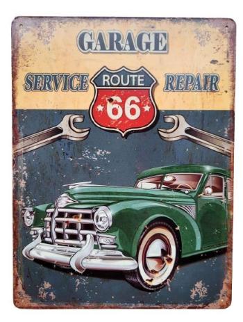 Nástěnná kovová cedule Garage Service Route 66 - 25*33 cm 8PL-518825331111