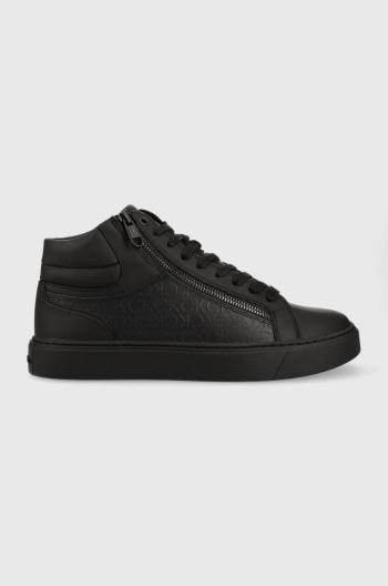 Kožené sneakers boty Calvin Klein High Top Lace Up W/zip Mono , černá barva