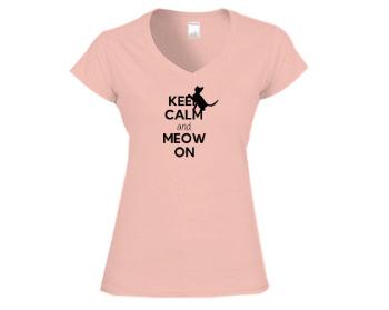 Dámské tričko V-výstřih Keep calm and meow on