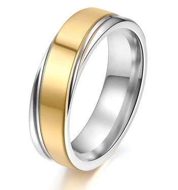 Ziskoun Střibrnozlatý prsten z chirurgické oceli Twisted SR000117 Velikost: 8