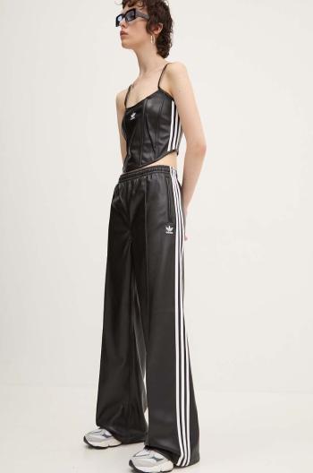 Kalhoty adidas Originals Firebird Pleather Pant dámské, černá barva, široké, high waist, IY7245