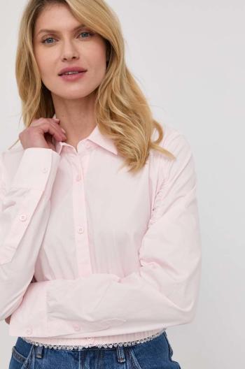 Bavlněné tričko Miss Sixty dámská, růžová barva, regular, s klasickým límcem