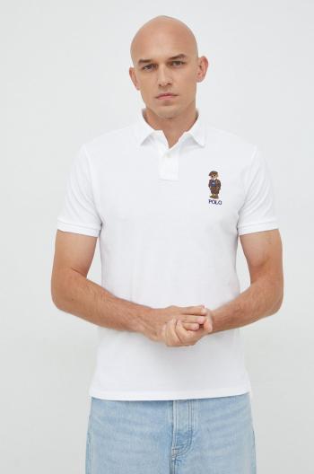 Bavlněné polo tričko Polo Ralph Lauren bílá barva, s aplikací