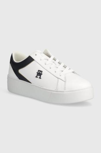 Kožené sneakers boty Tommy Hilfiger TH PLATFORM COURT SNEAKER bílá barva, FW0FW07910