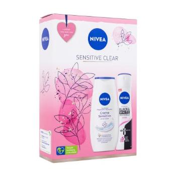 Nivea Sensitive Clear dárková kazeta sprchový gel Creme Sensitive 250 ml + antiperspirant Black & White Invisible Clear 150 ml pro ženy