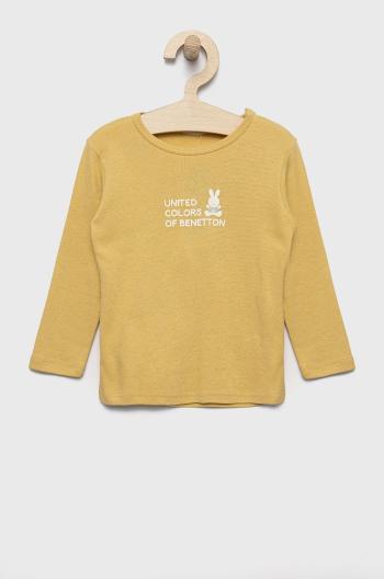 Dětská bavlněná košile s dlouhým rukávem United Colors of Benetton žlutá barva