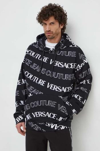 Bavlněná mikina Versace Jeans Couture pánská, černá barva, s kapucí, vzorovaná, 76GAI3L0 FS129