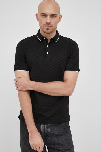 Bavlněné polo tričko Emporio Armani černá barva, hladký
