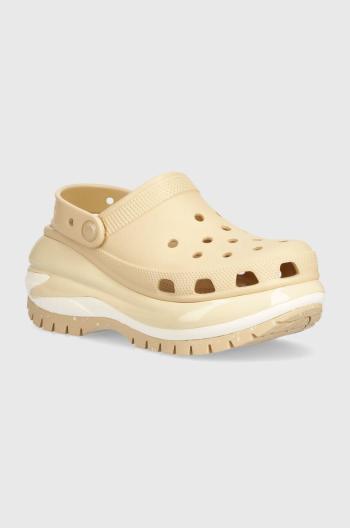 Pantofle Crocs Classic Mega Crush Clog dámské, béžová barva, na platformě, 207988