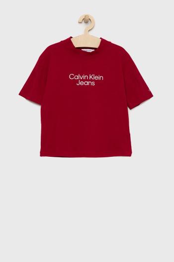 Dětské tričko Calvin Klein Jeans fialová barva