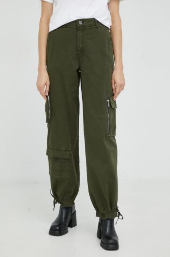 Kalhoty Gestuz Chinea dámské, zelená barva, kapsáče, high waist