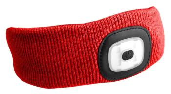 Čelenka s čelovkou 180lm, nabíjecí, USB, univerzální velikost, bavlna/PE, červená SIXTOL