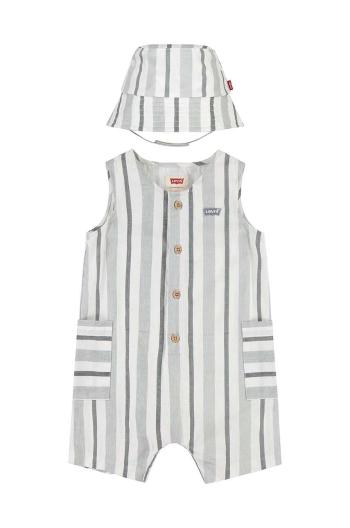 Dětské dupačky ze směsi lnu Levi's LVB STRIPE ROMPER & BUCKET HAT