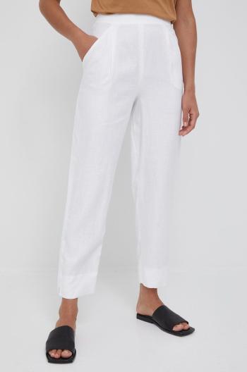 Plátěné kalhoty Emporio Armani dámské, bílá barva, široké, high waist
