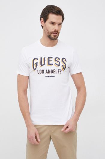 Tričko Guess pánské, bílá barva, s potiskem