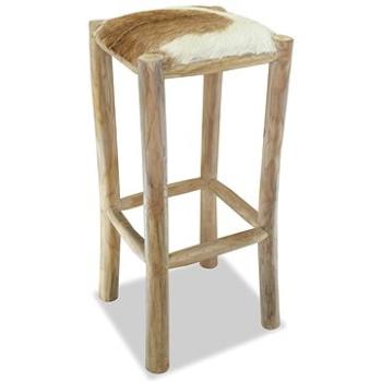 Barová stolička pravá kůže a masivní teak (244544)