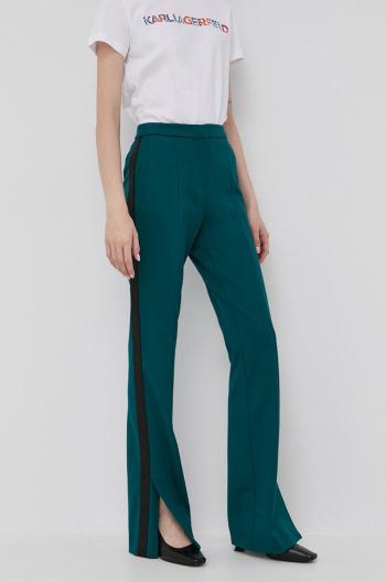 Kalhoty Karl Lagerfeld dámské, zelená barva, zvony, high waist
