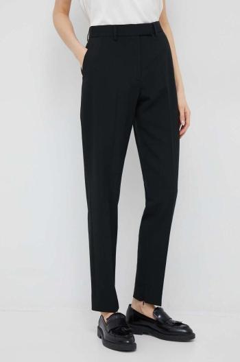 Kalhoty se směsi vlny Calvin Klein dámské, černá barva, jednoduché, high waist
