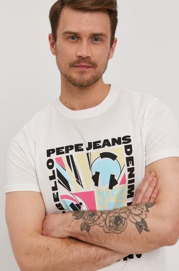 Tričko Pepe Jeans Mac pánské, bílá barva, s potiskem