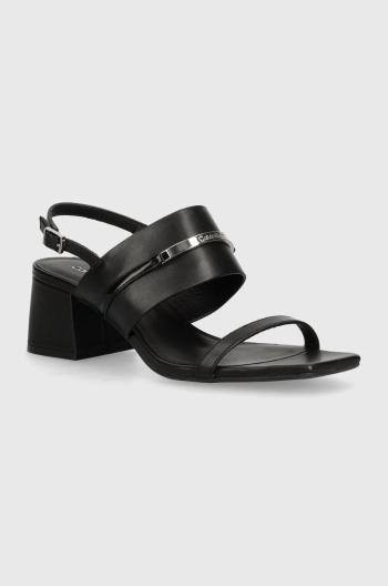 Kožené sandály Calvin Klein HEEL SANDAL 45 MET BAR LTH černá barva, HW0HW02056